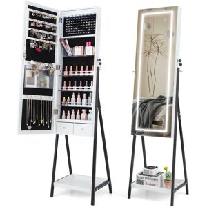 Costway LED Standing Jewelry Mirror Cabinet Jewelry Armoire Organizer-White Costway LED Standing Jewelry Mirror Cabinet Jewelry Armoire Organizer-White