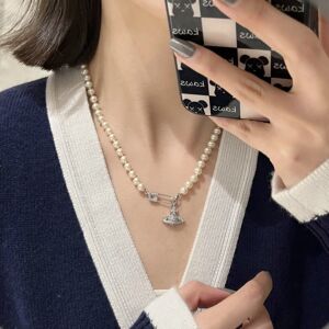 Unbranded (Pin pearl necklace - Silver) Saturn pearl necklace Women's pin paper clip Vivia Unbranded (Pin pearl necklace - Silver) Saturn pearl necklace Women's pin paper clip Vivia