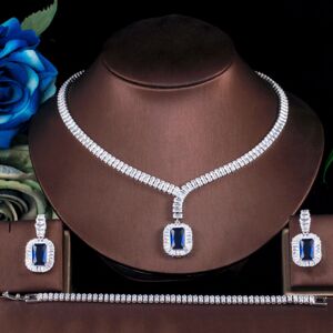 Unbranded ThreeGraces Royal Princess Cut CZ Drop Earrings Necklace Bracelet Set for Women Unbranded ThreeGraces Royal Princess Cut CZ Drop Earrings Necklace Bracelet Set for Women