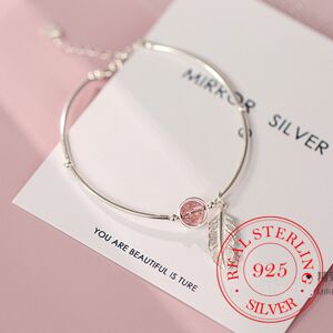 Unbranded 925 Sterling Silver Crystal Round Bead Feather Charm Bracelet & Bangles Adjustab Unbranded 925 Sterling Silver Crystal Round Bead Feather Charm Bracelet & Bangles Adjustab