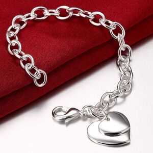 Unbranded 925 Sterling Silver Double Heart Pendant Bracelet For Woman Charm Wedding Engage Unbranded 925 Sterling Silver Double Heart Pendant Bracelet For Woman Charm Wedding Engage