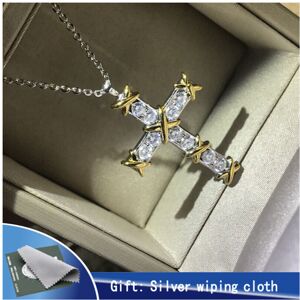 Unbranded 925 Sterling Silver Cross Necklace plated with 18K inlaid with zircon pop Party Unbranded 925 Sterling Silver Cross Necklace plated with 18K inlaid with zircon pop Party
