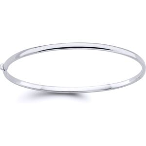 Jewelco London Ladies 9ct White Gold D-Shape Tube Minimalist Oval Bangle Bracele Jewelco London Ladies 9ct White Gold D-Shape Tube Minimalist Oval Bangle Bracele
