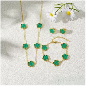 Unbranded (green) Five-leaf clover necklace, bracelet and stud earrings 3-piece set: fashi Unbranded (green) Five-leaf clover necklace, bracelet and stud earrings 3-piece set: fashi