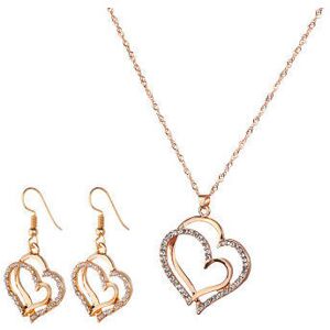 Unbranded (gold) Bride Romantic Princess Wedding Double Heart Necklace Earrings Set Unbranded (gold) Bride Romantic Princess Wedding Double Heart Necklace Earrings Set