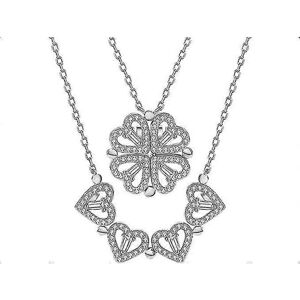 Unbranded Sterling Silver Heart Shape Folding Necklace With Clavicle Chain Love Heart Four Unbranded Sterling Silver Heart Shape Folding Necklace With Clavicle Chain Love Heart Four