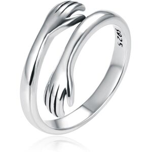 Unbranded Hug Ring, 925 Sterling Silver Adjustable Hug Ring Silver Interlocking Hands Open Unbranded Hug Ring, 925 Sterling Silver Adjustable Hug Ring Silver Interlocking Hands Open