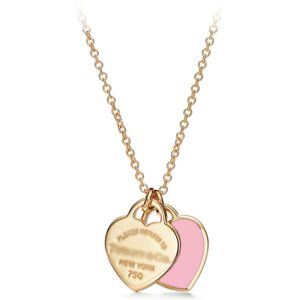 Unbranded (Golden double-heart pink necklace) Classic T House Double Heart brand heart-sha Unbranded (Golden double-heart pink necklace) Classic T House Double Heart brand heart-sha