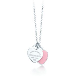 Unbranded (Silver double-heart pink necklace) Classic T House Double Heart brand heart-sha Unbranded (Silver double-heart pink necklace) Classic T House Double Heart brand heart-sha