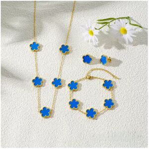 Unbranded (blue) Five-leaf clover necklace, bracelet and stud 3-piece set, fashionable, lu Unbranded (blue) Five-leaf clover necklace, bracelet and stud 3-piece set, fashionable, lu