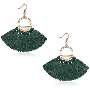 Unbranded (As show, One size) Personalized Cotton Thread Tassel Fan shaped Earrings (Green Unbranded (As show, One size) Personalized Cotton Thread Tassel Fan shaped Earrings (Green