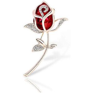 Unbranded (As show, One size) Brooch for Women in the Shape of a Rose with Crystals and Re Unbranded (As show, One size) Brooch for Women in the Shape of a Rose with Crystals and Re