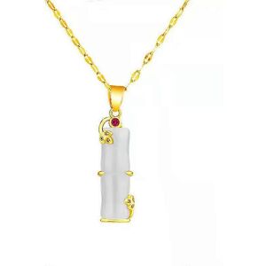 Unbranded (As show, One size) Retro jade bamboo knot pendant female titanium steel chain t Unbranded (As show, One size) Retro jade bamboo knot pendant female titanium steel chain t