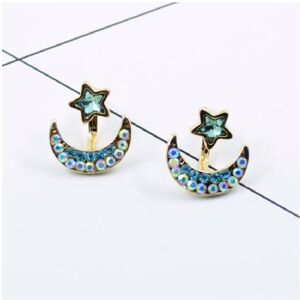 Unbranded Green Star Enamel Stud Blue Crystal Crescent Moon Gold Ear Jackets Earrings Unbranded Green Star Enamel Stud Blue Crystal Crescent Moon Gold Ear Jackets Earrings