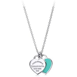 Unbranded (Silver double-heart blue necklace) Classic T House Double Heart brand heart-sha Unbranded (Silver double-heart blue necklace) Classic T House Double Heart brand heart-sha