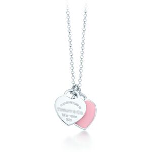 Unbranded (Silver double-heart pink necklace) Classic T House Double Heart brand heart-sha Unbranded (Silver double-heart pink necklace) Classic T House Double Heart brand heart-sha