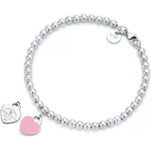 Unbranded (Silver 4mm beaded pink heart-shaped bracelet with diamonds, 16cm) Classic T Fam Unbranded (Silver 4mm beaded pink heart-shaped bracelet with diamonds, 16cm) Classic T Fam