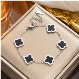 Unbranded (Silver black shell) Titanium steel gold four-leaf clover mother-of-pearl bracel Unbranded (Silver black shell) Titanium steel gold four-leaf clover mother-of-pearl bracel