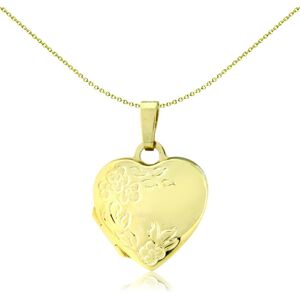 Jewelco London Ladies 9ct Yellow Gold Flower Pattern Love Heart Locket Pendant - Jewelco London Ladies 9ct Yellow Gold Flower Pattern Love Heart Locket Pendant -