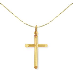 Jewelco London 9ct Yellow Gold Round Tube Bevelled Polished Cross Charm Pendant Jewelco London 9ct Yellow Gold Round Tube Bevelled Polished Cross Charm Pendant