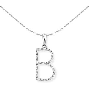 Jewelco London 18ct White Gold Pave Diamond Initial Charm Pendant Letter B 8mm x Jewelco London 18ct White Gold Pave Diamond Initial Charm Pendant Letter B 8mm x