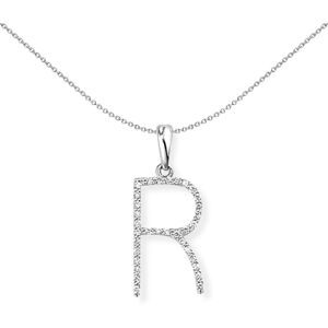 Jewelco London 18ct White Gold Pave Diamond Initial Charm Pendant Letter R 8mm x Jewelco London 18ct White Gold Pave Diamond Initial Charm Pendant Letter R 8mm x