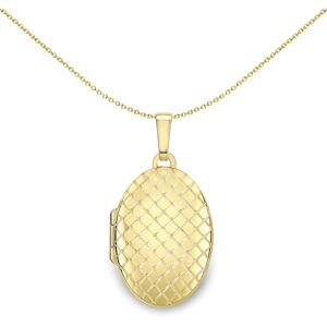 Jewelco London Ladies 9ct Yellow Gold Quilted Pattern Oval Locket Pendant 24mm - Jewelco London Ladies 9ct Yellow Gold Quilted Pattern Oval Locket Pendant 24mm -
