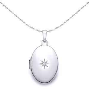 Jewelco London Ladies 9ct White Gold Diamond Star Set Oval Locket Pendant 18mm - Jewelco London Ladies 9ct White Gold Diamond Star Set Oval Locket Pendant 18mm -