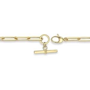 Jewelco London Ladies 9ct Yellow Gold Rectangular Tube Oval Paperclip T-Bar Chai Jewelco London Ladies 9ct Yellow Gold Rectangular Tube Oval Paperclip T-Bar Chai