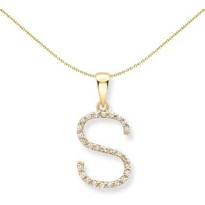 Jewelco London 18ct Yellow Gold Diamond Initial Charm Pendant Letter S 8mm x 16m Jewelco London 18ct Yellow Gold Diamond Initial Charm Pendant Letter S 8mm x 16m