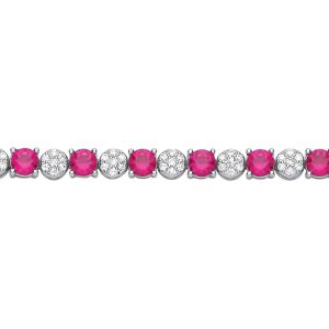Jewelco London Sterling Silver Cluster CZ & Ruby Tennis Bracelet - GVB622RU Jewelco London Sterling Silver Cluster CZ & Ruby Tennis Bracelet - GVB622RU