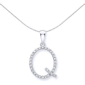 Jewelco London 9ct White Gold Diamond Initial Charm Pendant Letter Q 10mm x 16mm Jewelco London 9ct White Gold Diamond Initial Charm Pendant Letter Q 10mm x 16mm