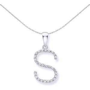 Jewelco London 9ct White Gold Diamond Initial Charm Pendant Letter S 8mm x 16mm Jewelco London 9ct White Gold Diamond Initial Charm Pendant Letter S 8mm x 16mm
