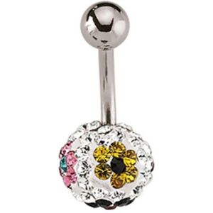 Jewelco London Stainless Steel Multicolour Crystal Flowers Disco Ball Banana Bel Jewelco London Stainless Steel Multicolour Crystal Flowers Disco Ball Banana Bel