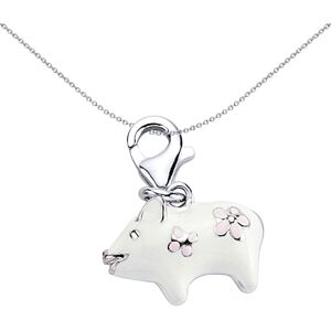 Jewelco London Sterling Silver Enamel Pink White Daisy Piglet Charm Pendant - CM Jewelco London Sterling Silver Enamel Pink White Daisy Piglet Charm Pendant - CM