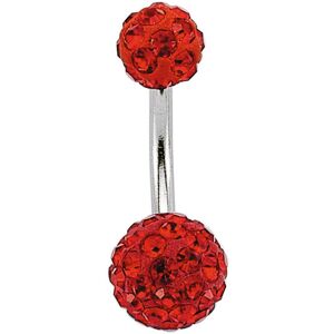 Jewelco London Sterling Silver Scarlet Red Crystal Disco Ball Banana Belly Bar 6 Jewelco London Sterling Silver Scarlet Red Crystal Disco Ball Banana Belly Bar 6