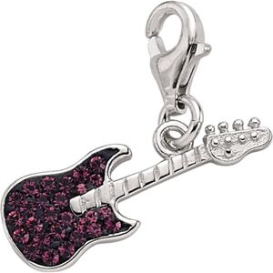 Jewelco London Rhodium Coated Sterling Silver Violet Crystal Guitar Link Charm - Jewelco London Rhodium Coated Sterling Silver Violet Crystal Guitar Link Charm -