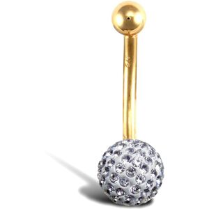 Jewelco London 9ct Yellow Gold Round Crystal 8mm Disco Ball Banana Belly Bar, 12 Jewelco London 9ct Yellow Gold Round Crystal 8mm Disco Ball Banana Belly Bar, 12