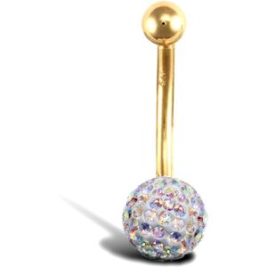 Jewelco London 9ct Yellow Gold Round Crystal 8mm Disco Ball Banana Belly Bar, 12 Jewelco London 9ct Yellow Gold Round Crystal 8mm Disco Ball Banana Belly Bar, 12
