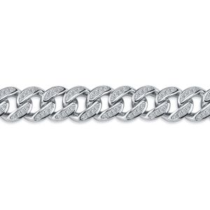 Jewelco London Men's Rhodium Silver Round CZ Cuban Curb Link Chain Necklace - AC Jewelco London Men's Rhodium Silver Round CZ Cuban Curb Link Chain Necklace - AC
