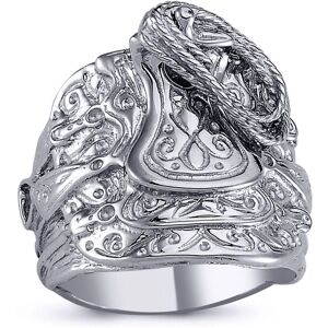 (Z) Jewelco London Mens Rhodium Plated Sterling Silver Horse Rope Saddle Ring 22 (Z) Jewelco London Mens Rhodium Plated Sterling Silver Horse Rope Saddle Ring 22
