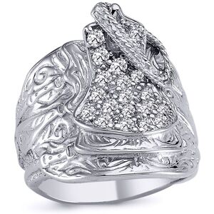 (Y) Jewelco London Mens Rhodium Plated Sterling Silver Round Cubic Zirconia Hors (Y) Jewelco London Mens Rhodium Plated Sterling Silver Round Cubic Zirconia Hors