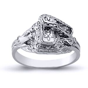 (G) Jewelco London Boys Rhodium Plated Sterling Silver Horse Rope Saddle Ring 8m (G) Jewelco London Boys Rhodium Plated Sterling Silver Horse Rope Saddle Ring 8m