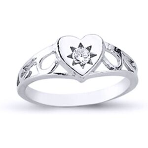 (E) Jewelco London Girls Rhodium Plated Sterling Silver Cubic Zirconia Solitaire (E) Jewelco London Girls Rhodium Plated Sterling Silver Cubic Zirconia Solitaire