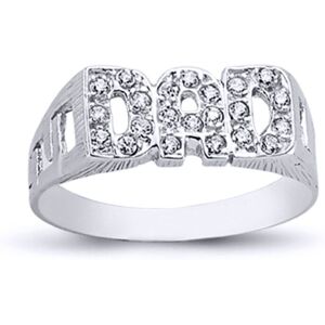 Jewelco London Mens Rhodium Plated Sterling Silver Round Cubic Zirconia DAD Signet ID Ring - 8mm Jewelco London Mens Rhodium Plated Sterling Silver Round Cubic Zirconia DAD Signet ID Ring - 8mm