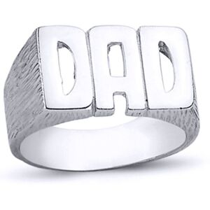 (Y) Jewelco London Mens Rhodium Plated Sterling Silver DAD Signet ID Ring 11mm (Y) Jewelco London Mens Rhodium Plated Sterling Silver DAD Signet ID Ring 11mm