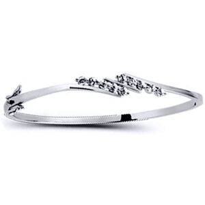 Jewelco London Ladies Sterling Silver Cubic Zirconia 5 Stone Crossover Bangle Br Jewelco London Ladies Sterling Silver Cubic Zirconia 5 Stone Crossover Bangle Br