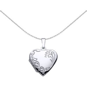 Jewelco London Ladies Sterling Silver Heart Floral Detail Locket Necklace 18 inc Jewelco London Ladies Sterling Silver Heart Floral Detail Locket Necklace 18 inc