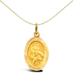Jewelco London Solid 9ct Yellow Gold Matte Oval St Christopher Medallion Pendant Jewelco London Solid 9ct Yellow Gold Matte Oval St Christopher Medallion Pendant