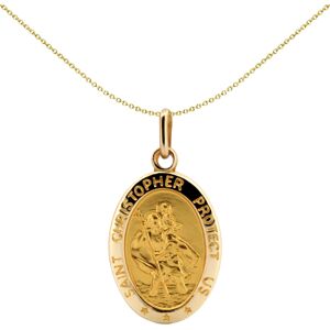 Jewelco London Solid 9ct Yellow Gold Matte Oval St Christopher Medallion Pendant Jewelco London Solid 9ct Yellow Gold Matte Oval St Christopher Medallion Pendant